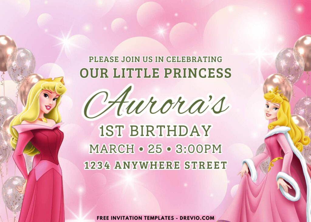 Sleeping Beauty Aurora Birthday Party Invitations
