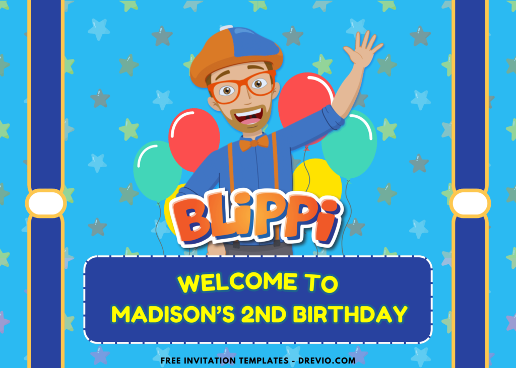 Colorful Stars Blippi Birthday Party Welcome Sign