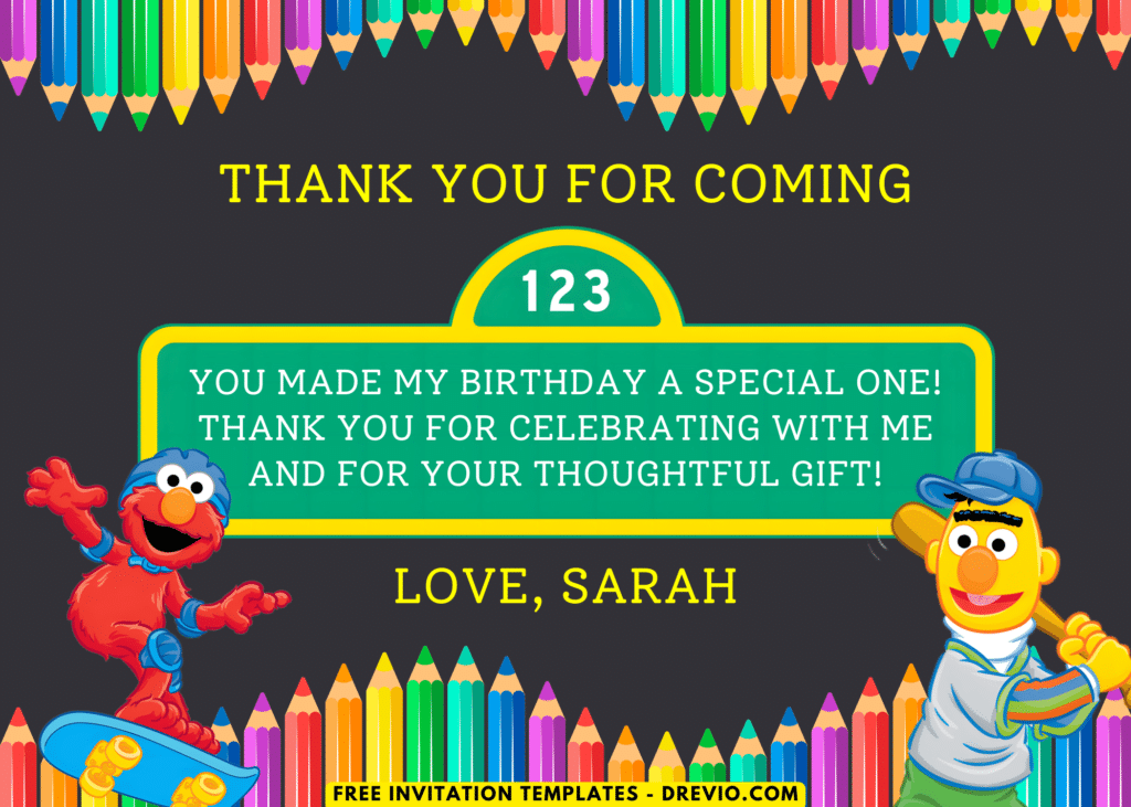Sesame Street Birthday Party Thank You Card