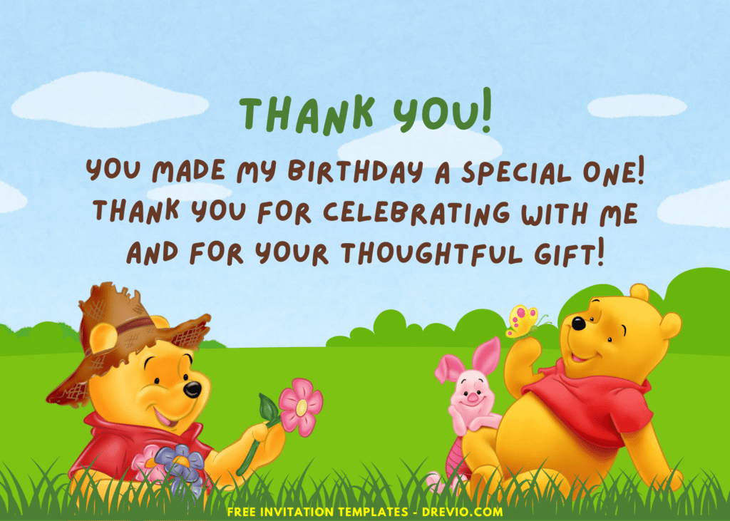 Winnie The Pooh Birthday Party Thank You Card