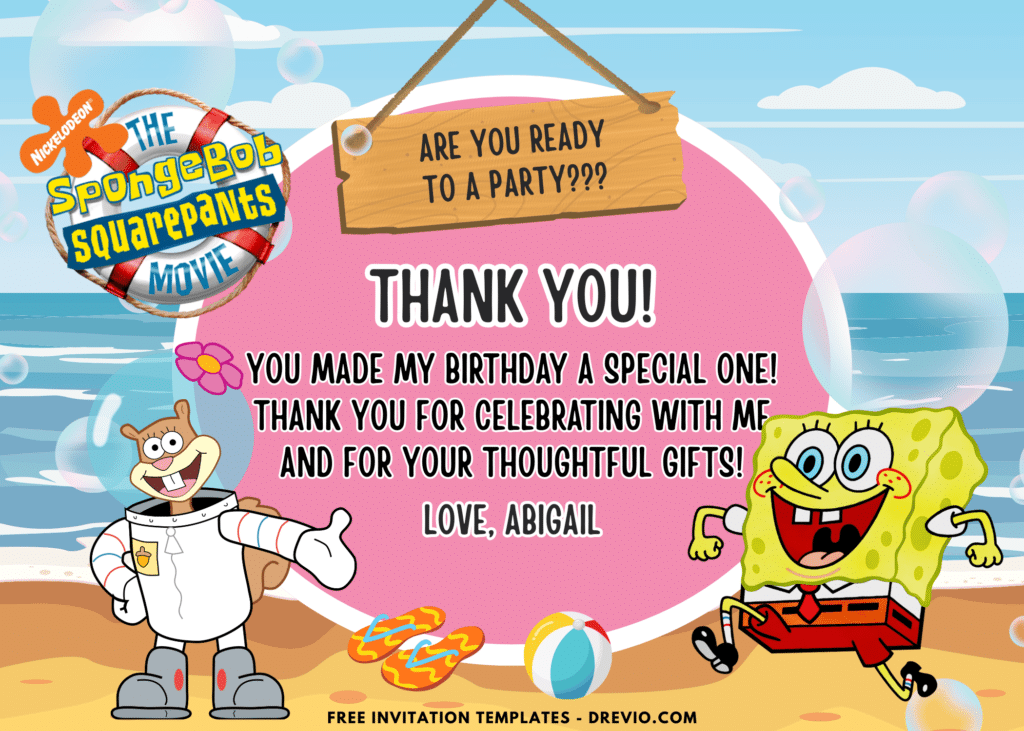SpongeBob Birthday Party Thank You Card