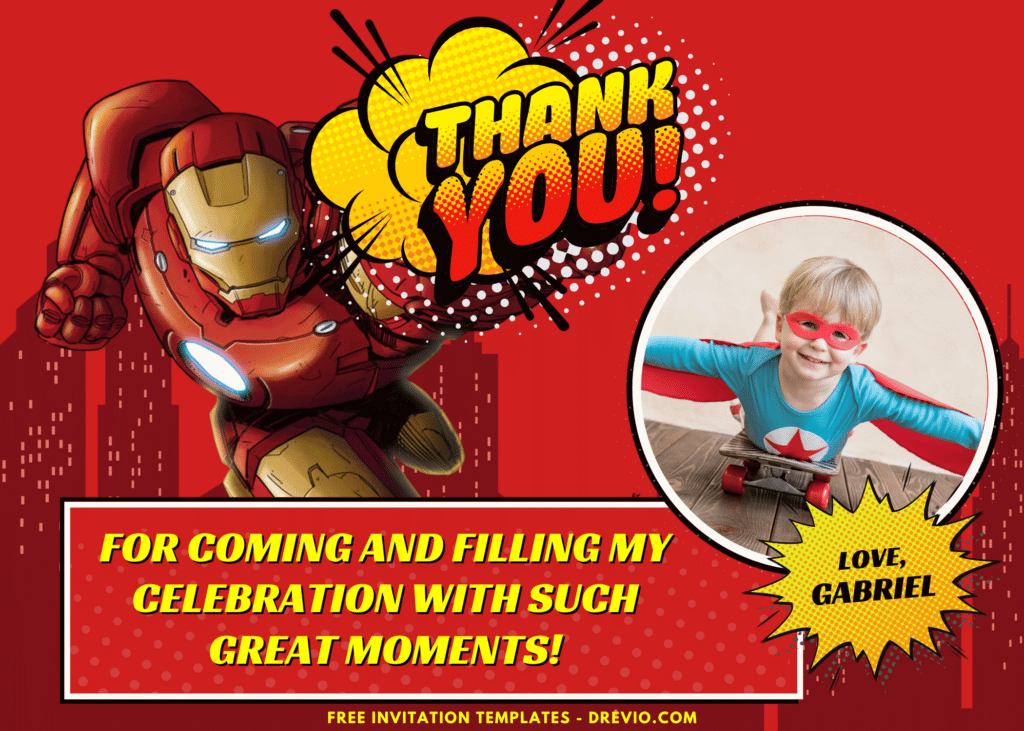 Marvel Avengers Iron Man Birthday Party Thank You Card