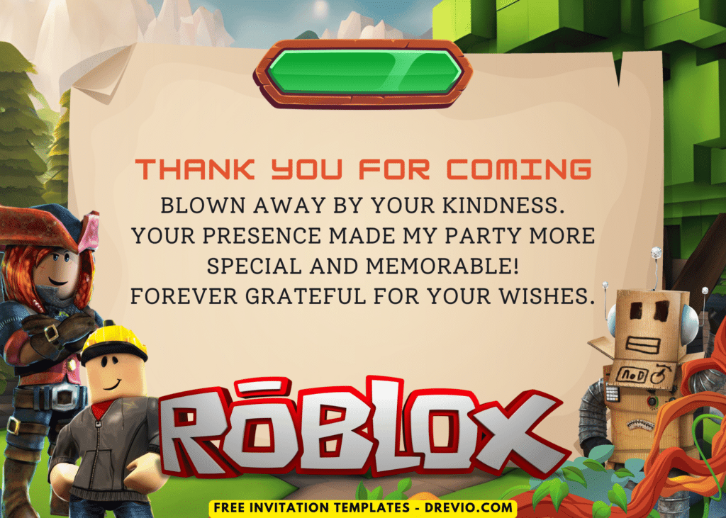 Roblox Birthday Party Thank You Card