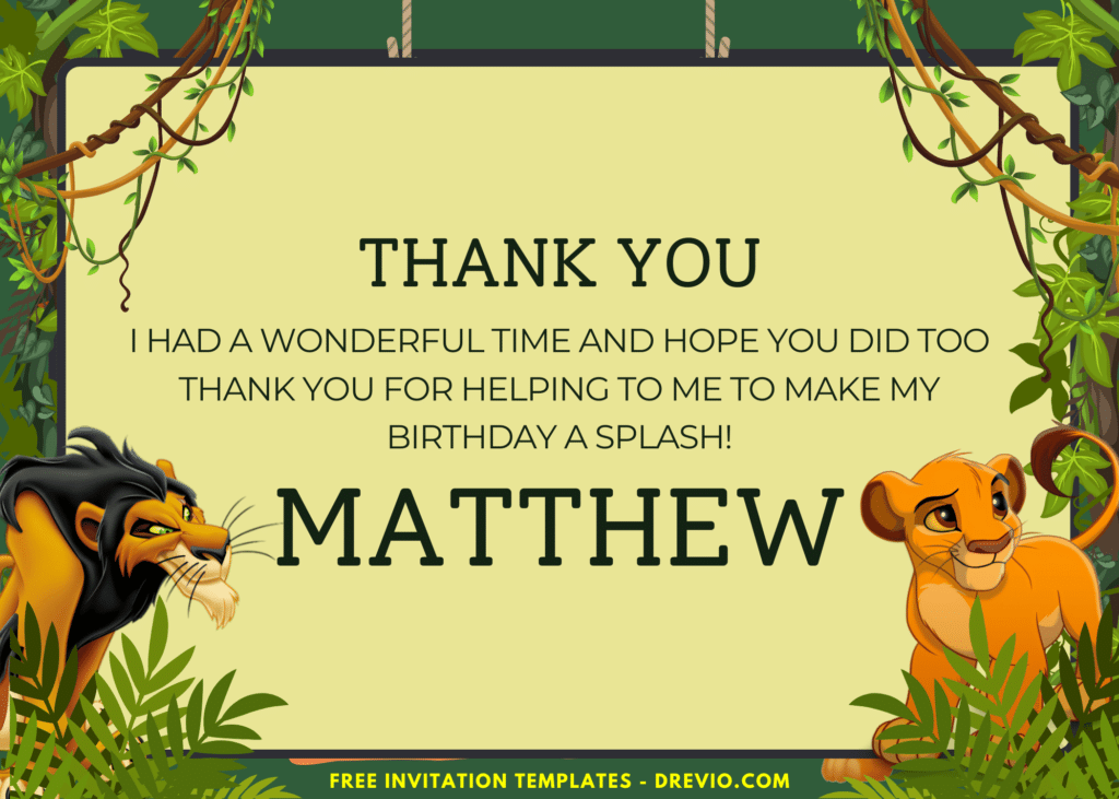Disney Lion King Birthday Party Thank You Card