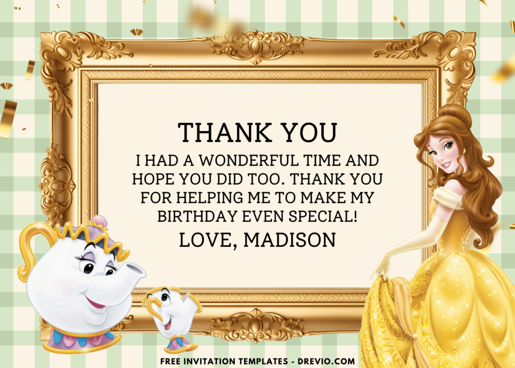 Beauty And The Beast Belle Birthday Party Thank You Card
