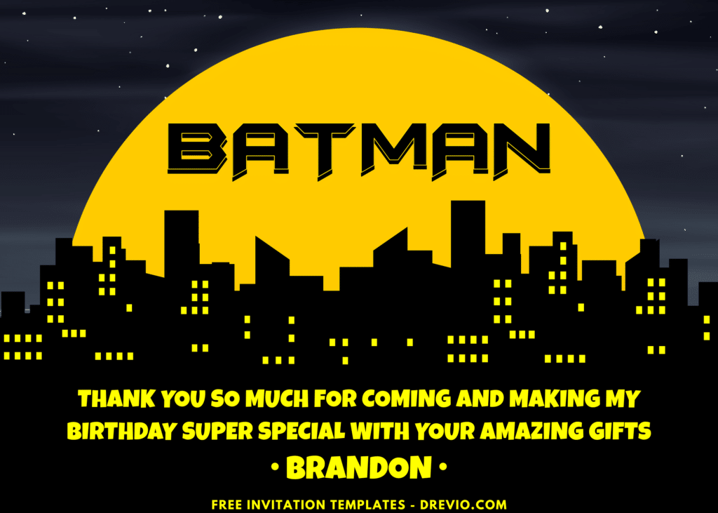 Gotham City Batman Birthday Party Thank You Card