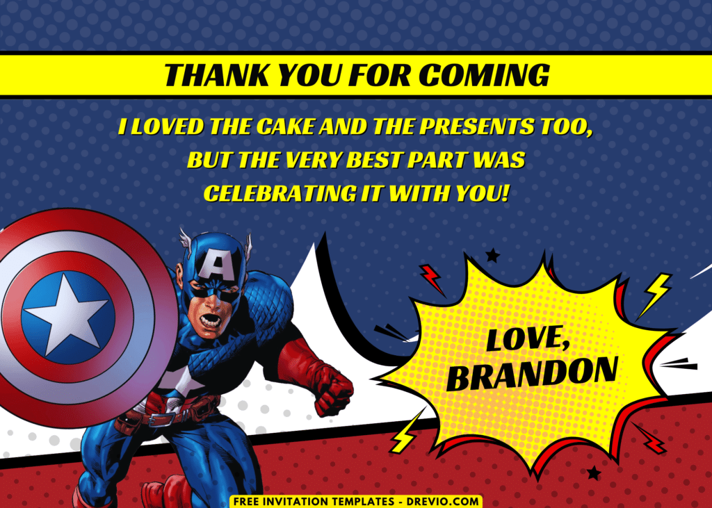 Captain America Birthday Party Thank You Card