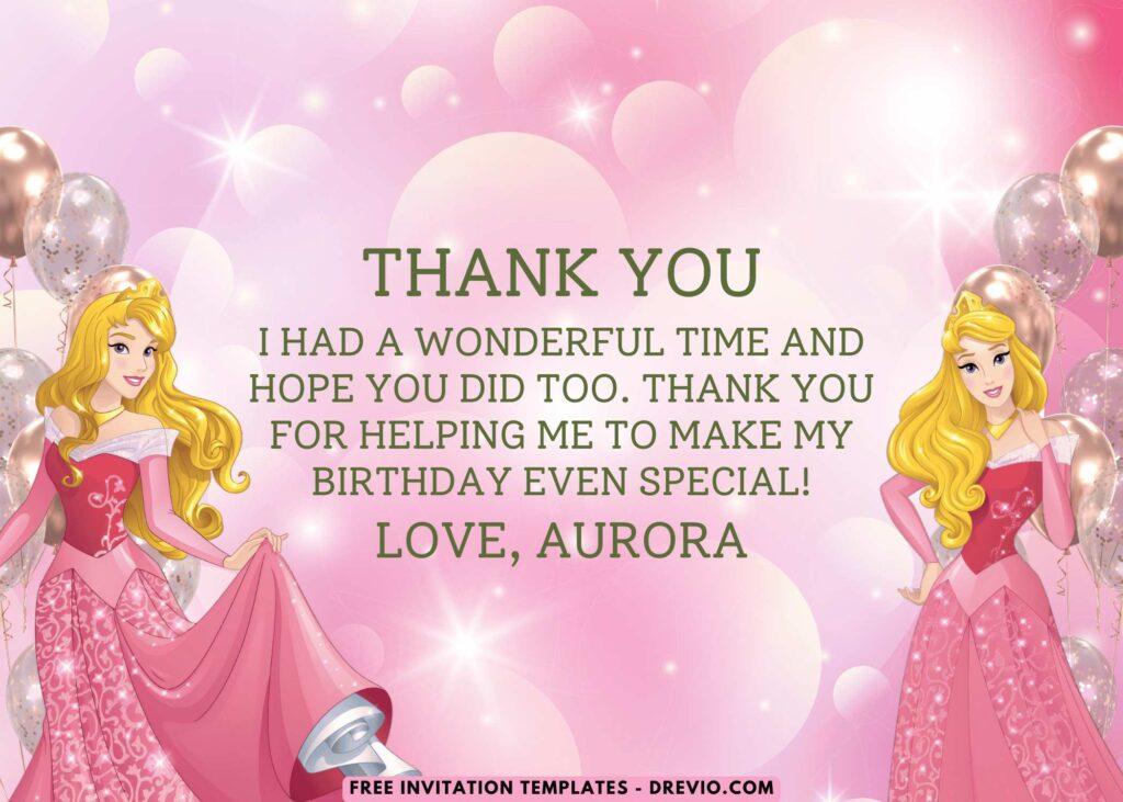 Sleeping Beauty Aurora Birthday Party Thank You Card