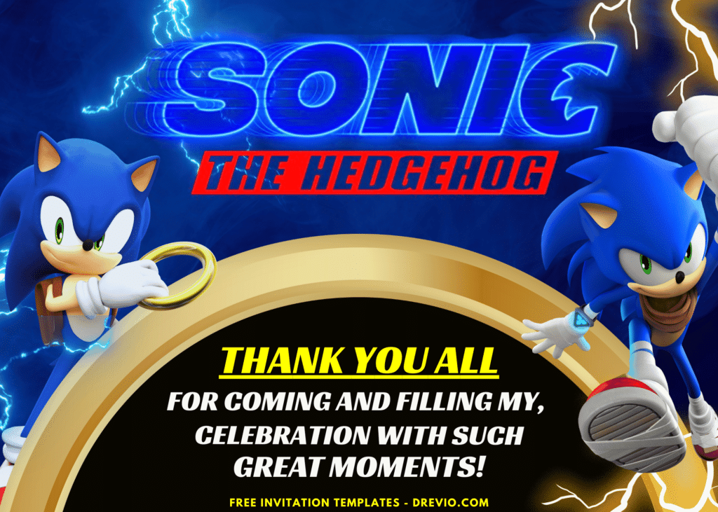 Sonic The Hedgehog Birthday Party Thank You Card