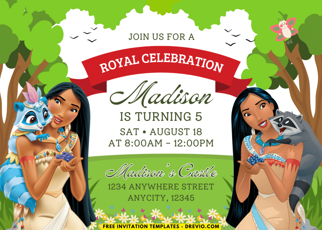 Wild and Free Disney Pocahontas Birthday Invitations