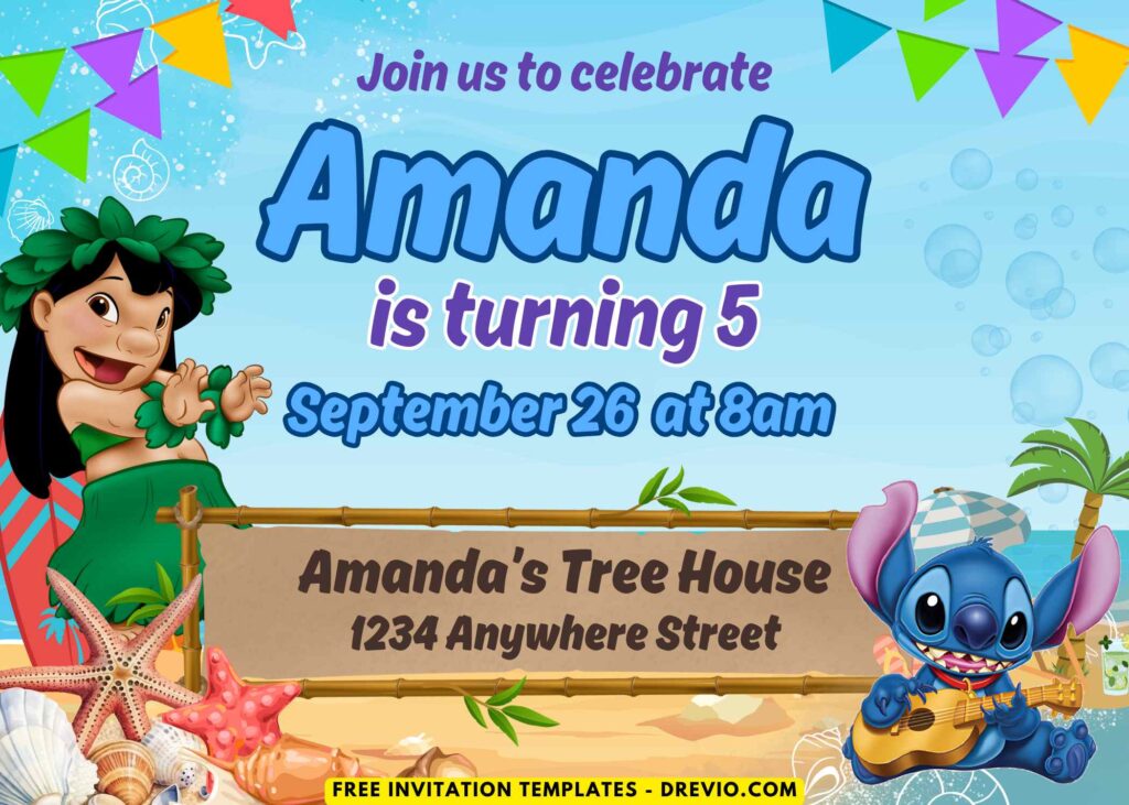 Hula Dance Lilo & Stitch Birthday Party Invitations