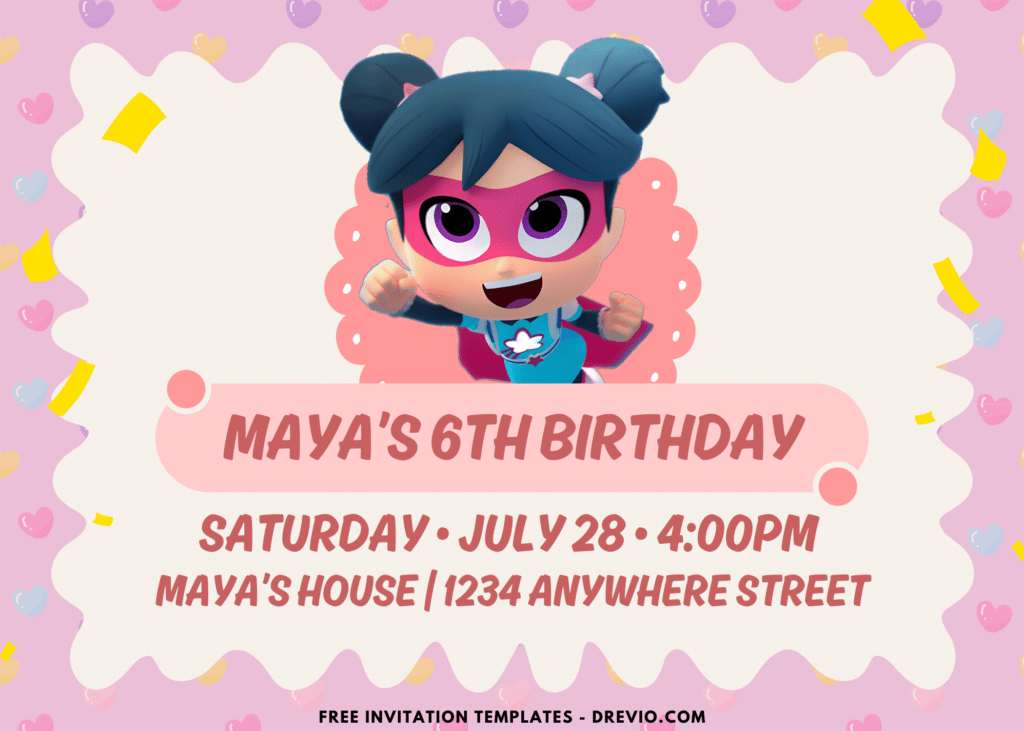 Zoey the Girl Superhero Starbeam Birthday Party Invitations