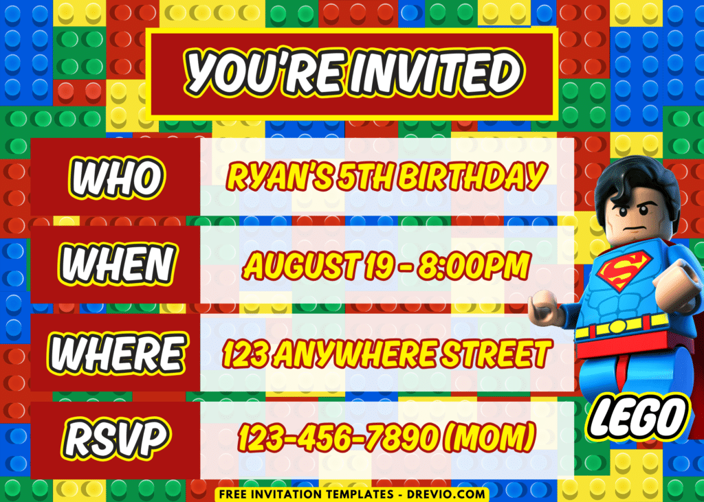 Lego DC Superman Birthday Party Invitations