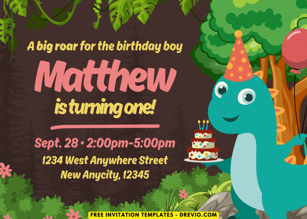 Cute Dinosaur Birthday Party Invitations