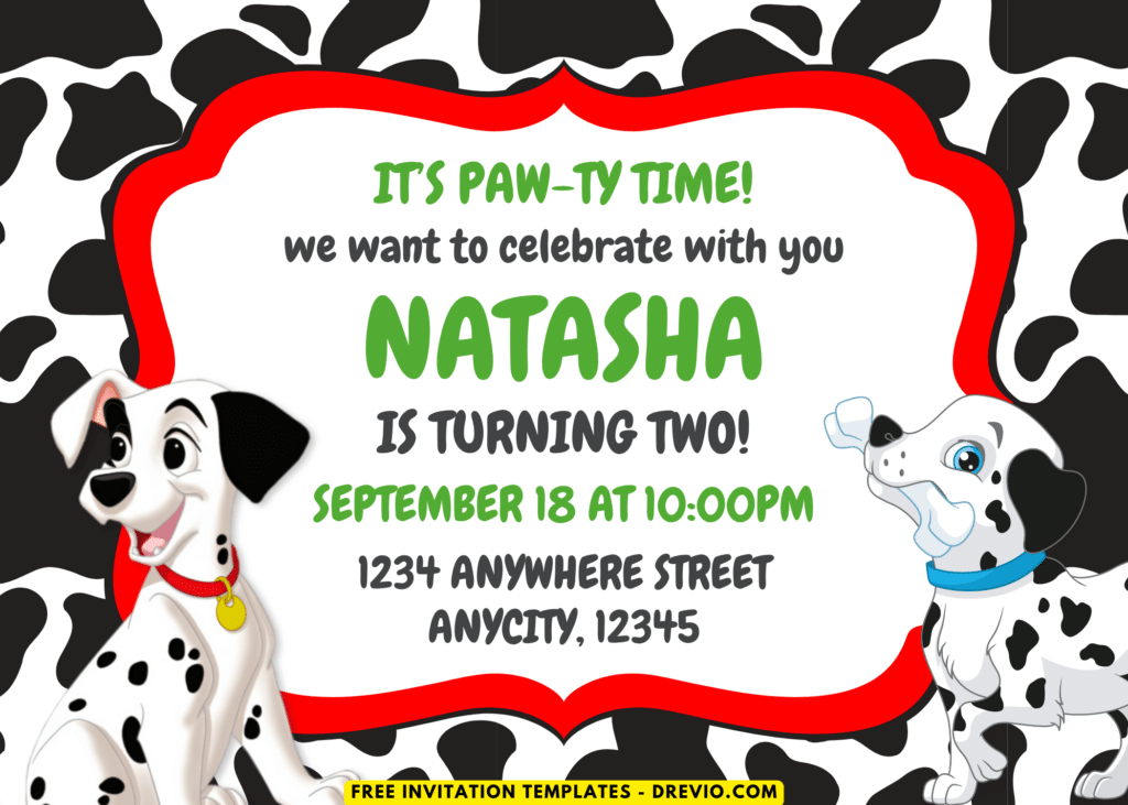 Cute Dalmatians Puppy Birthday Party Invitations