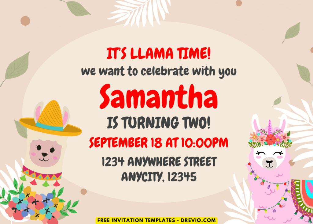 Llama Birthday Party Invitations