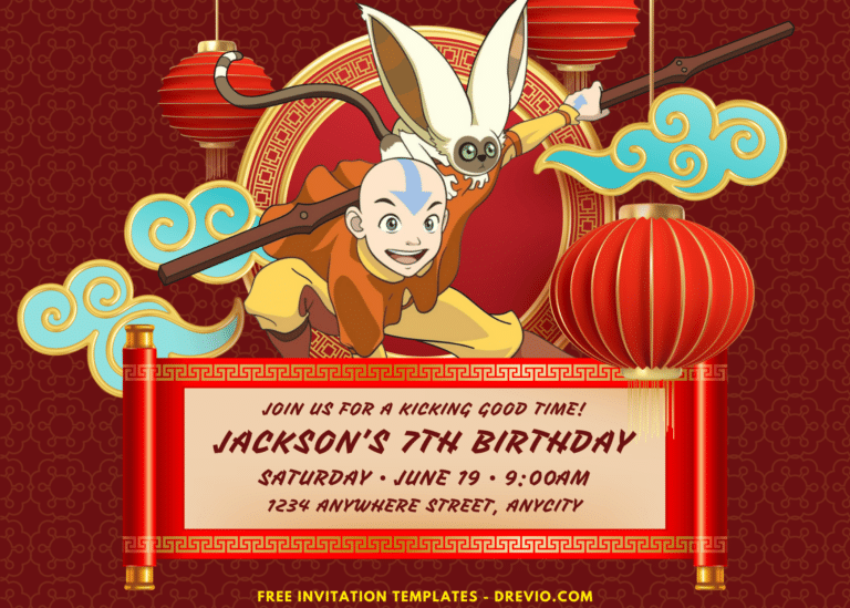 Avatar The Last Air Bender Aang Birthday Party Invitations