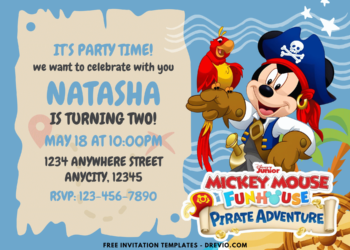 Mickey Mouse Pirate and Parrot Birthday Party Invitations