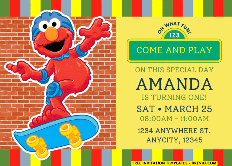 Skateboarding Elmo Birthday Party Invitations