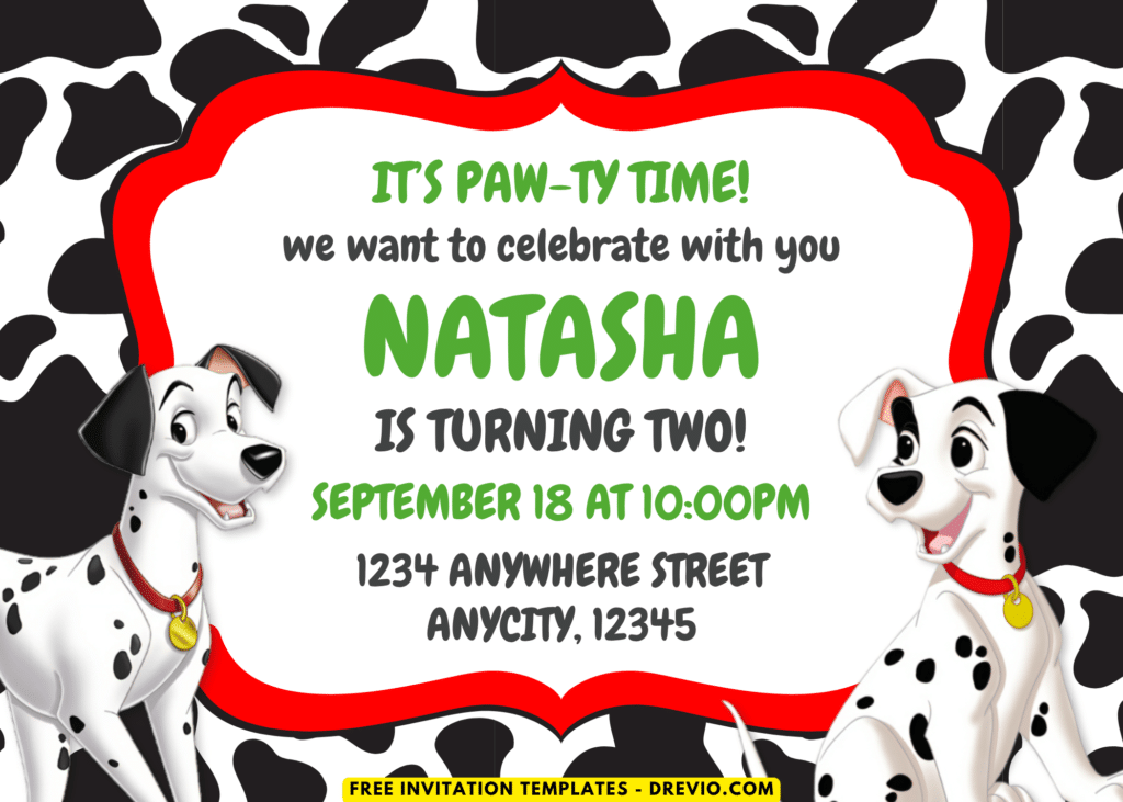101 Dalmatians Birthday Party Invitations