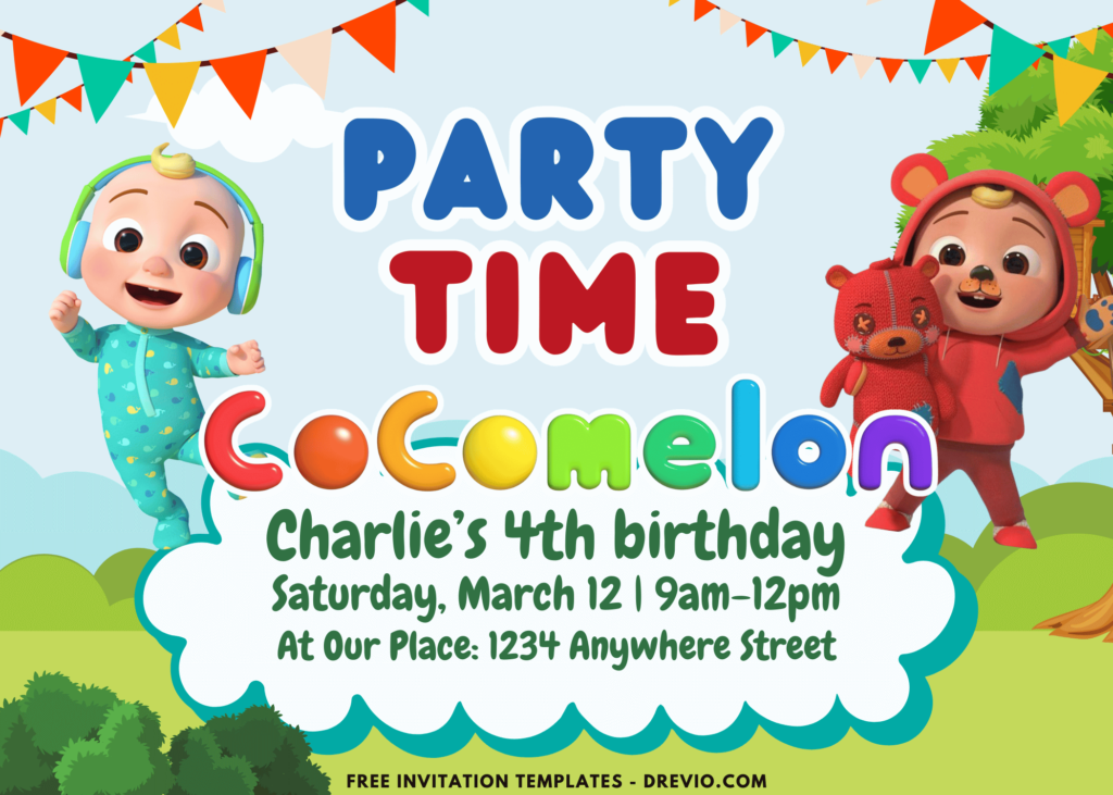 Cocomelon JJ in Teddy Bear Suit Wonder Park Birthday Invitations