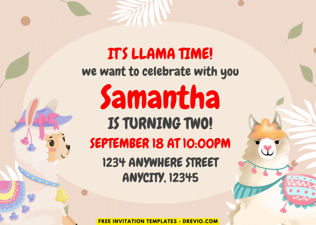 Llama Fiesta Birthday Party Invitations
