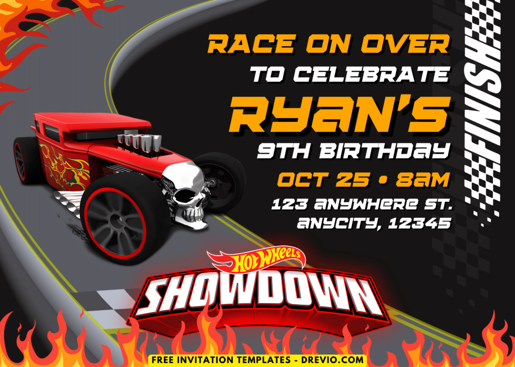 Hot Wheels Bonecrusher Hot Rod Birthday Party Invitations