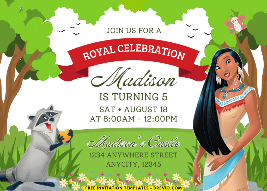 Feather And Forest Disney Pocahontas Birthday Invitations