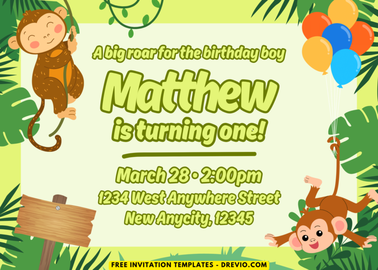 Jungle Bash With Monkey Birthday Party Invitations