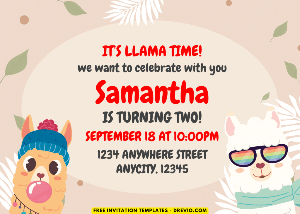 Fluffiest Llama Fiesta Birthday Party Invitations