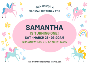 Pastel Unicorn Garden Birthday Party Invitations