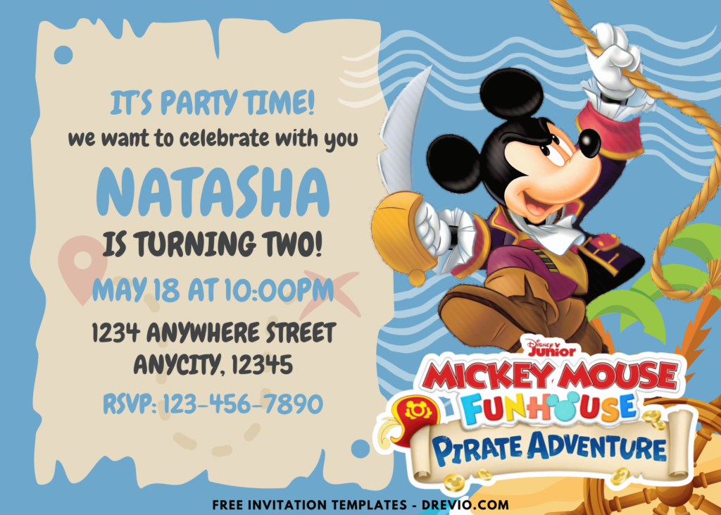 Mickey Mouse Funhouse Pirate Birthday Party Invitations