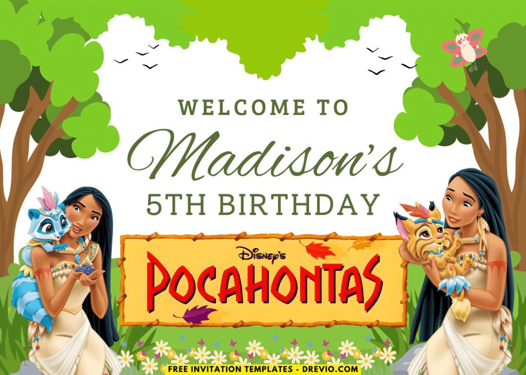 Feather And Forest Disney Pocahontas Birthday (Free Canva Template) Feather And Forest Disney Pocahontas Birthday Welcome Sign Board