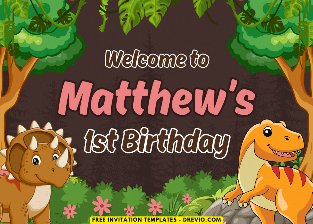 Cute Dense Jungle Dinosaur Birthday Party Welcome Sign Board