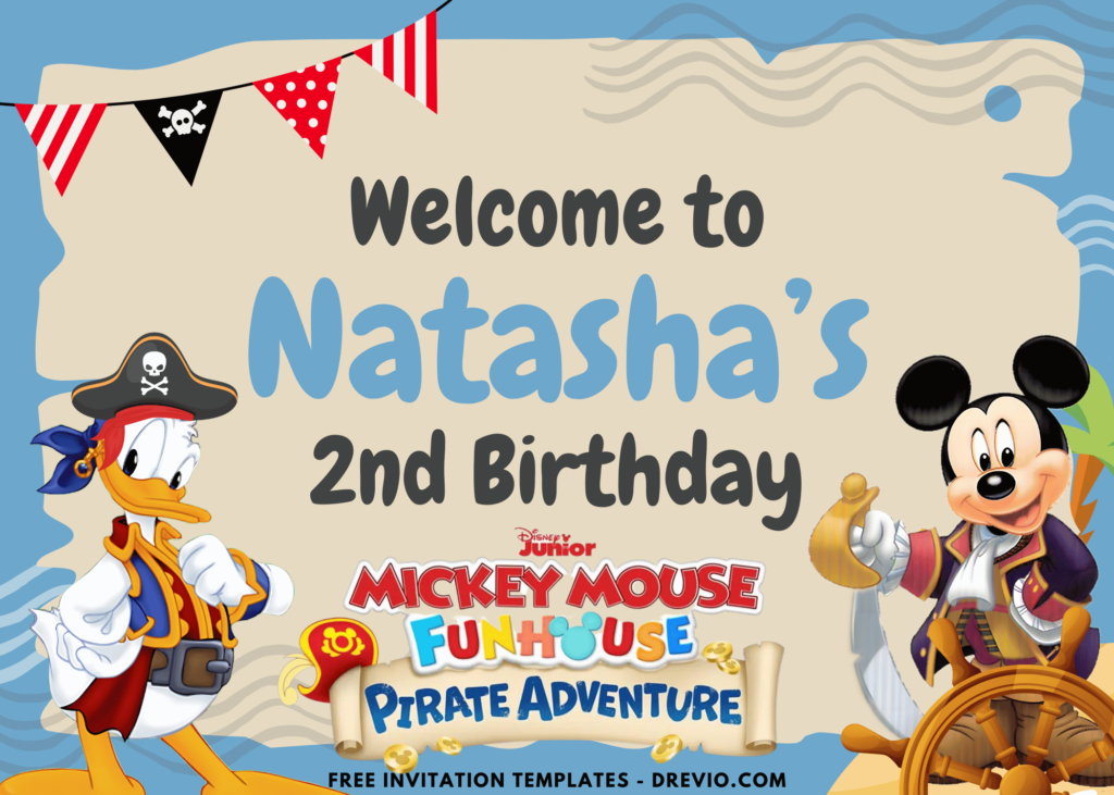 Mickey Mouse Funhouse Pirate Birthday Party Welcome Sign Board