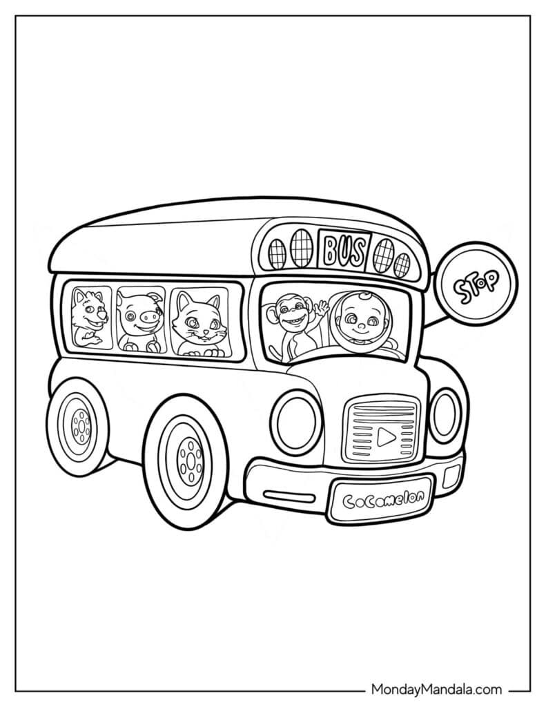 Cocomelon School Bus Coloring Pages Templates