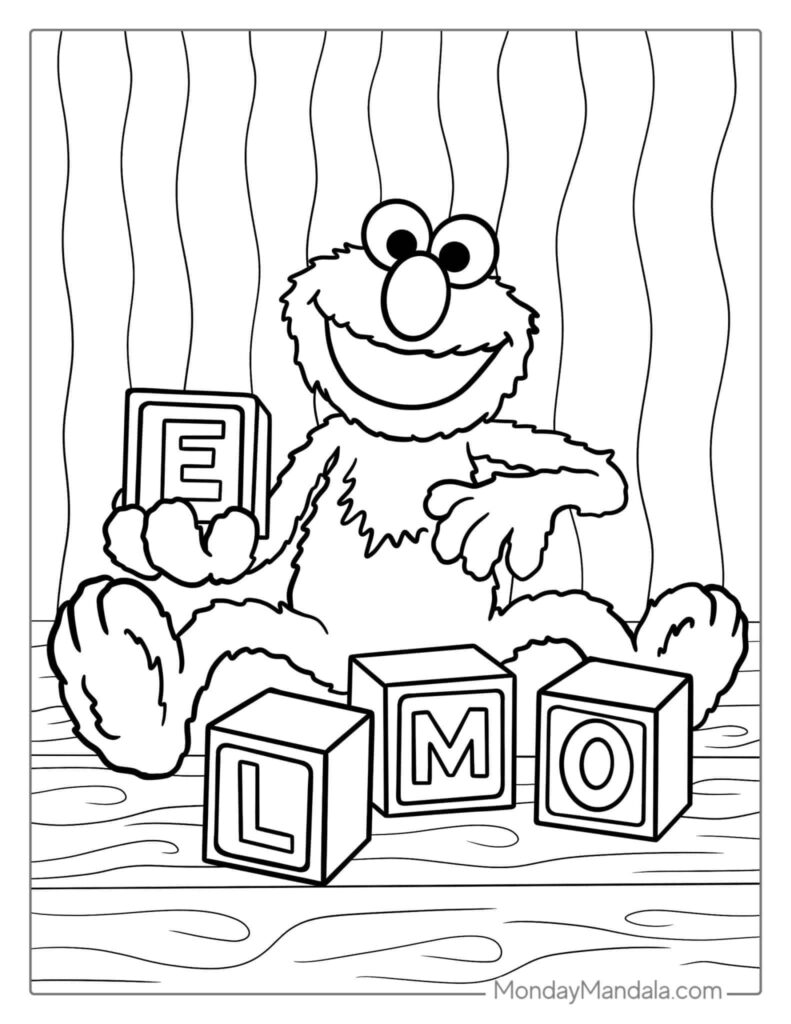 Elmo plays Building Blocks Coloring Pages Templates
