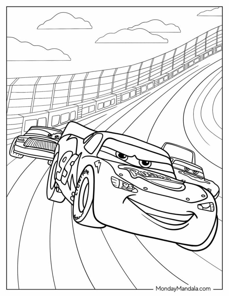 Disney Cars Lightning McQueen Track day Coloring Pages Templates