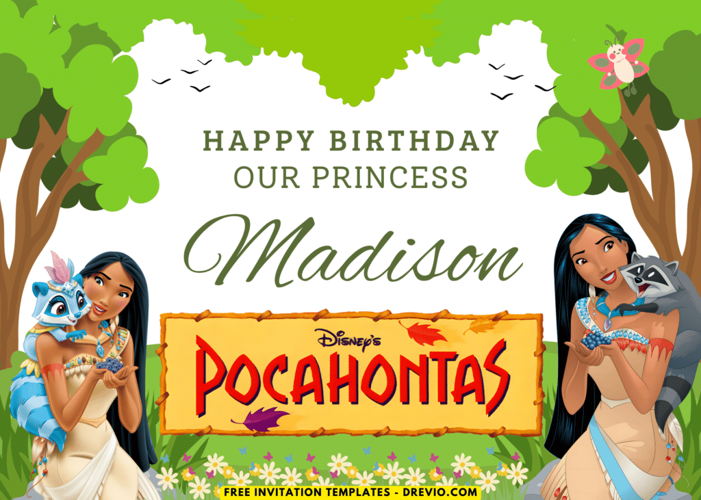 Wild Jungle Disney Pocahontas Birthday (Free Canva Template) Feather And Forest Disney Pocahontas Birthday Backdrop Template