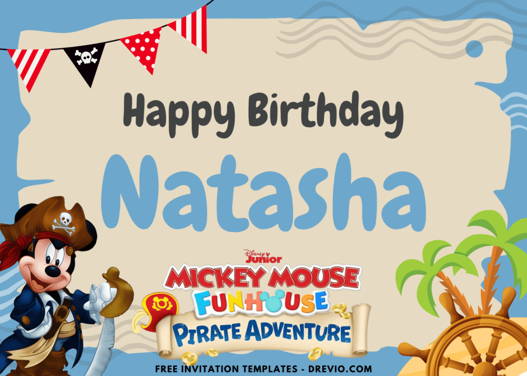 Mickey Mouse Funhouse Pirate Birthday Party Backdrop Template