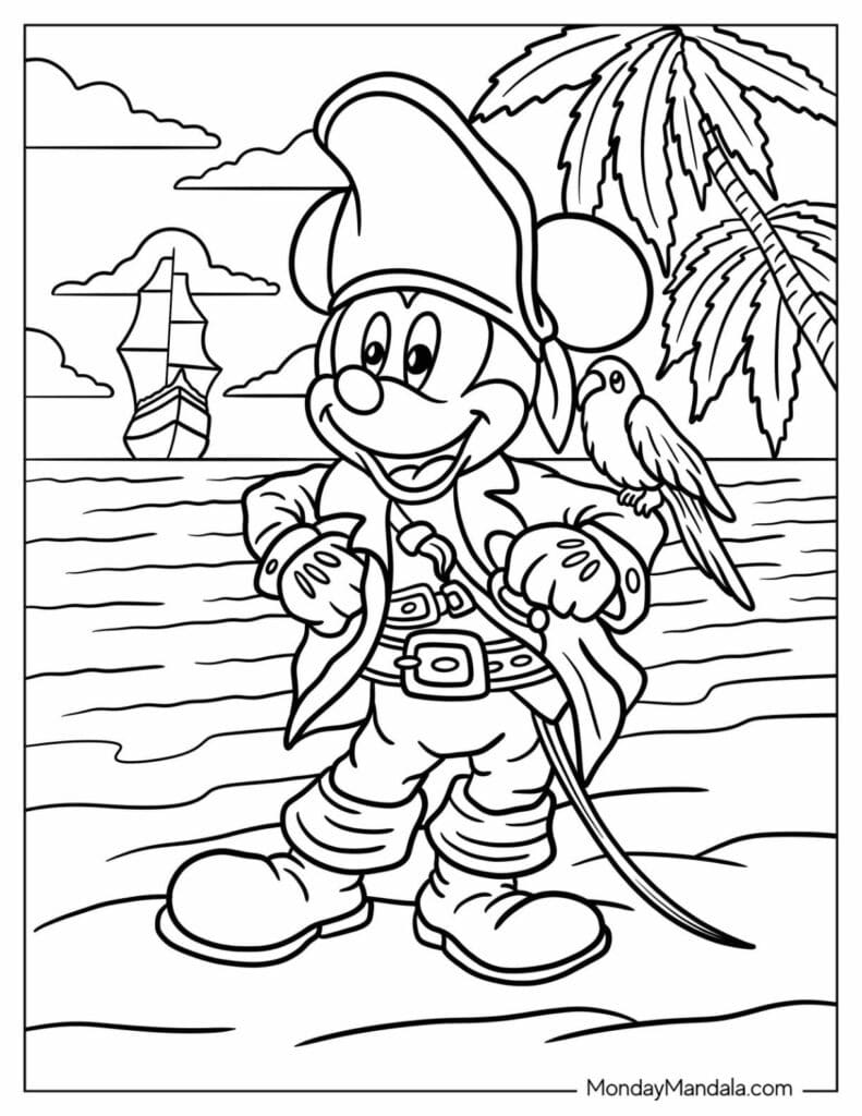 Mickey Mouse Dressed up as Pirate Coloring Pages Templates