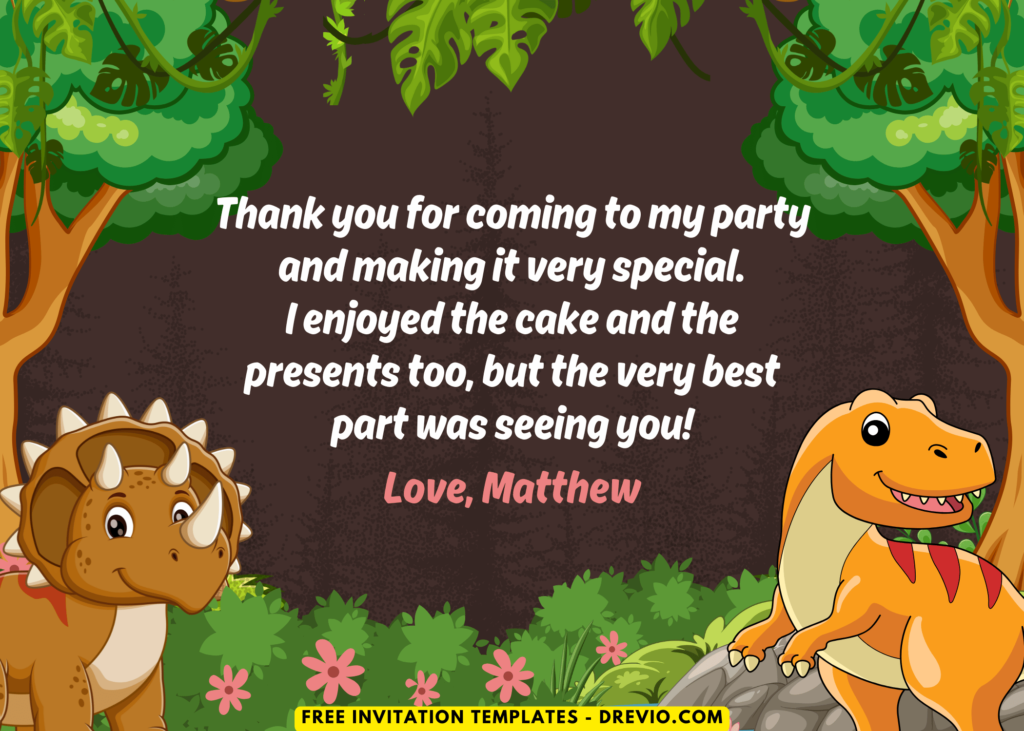 Cute Jungle Dinosaur Birthday Party Thank You Card