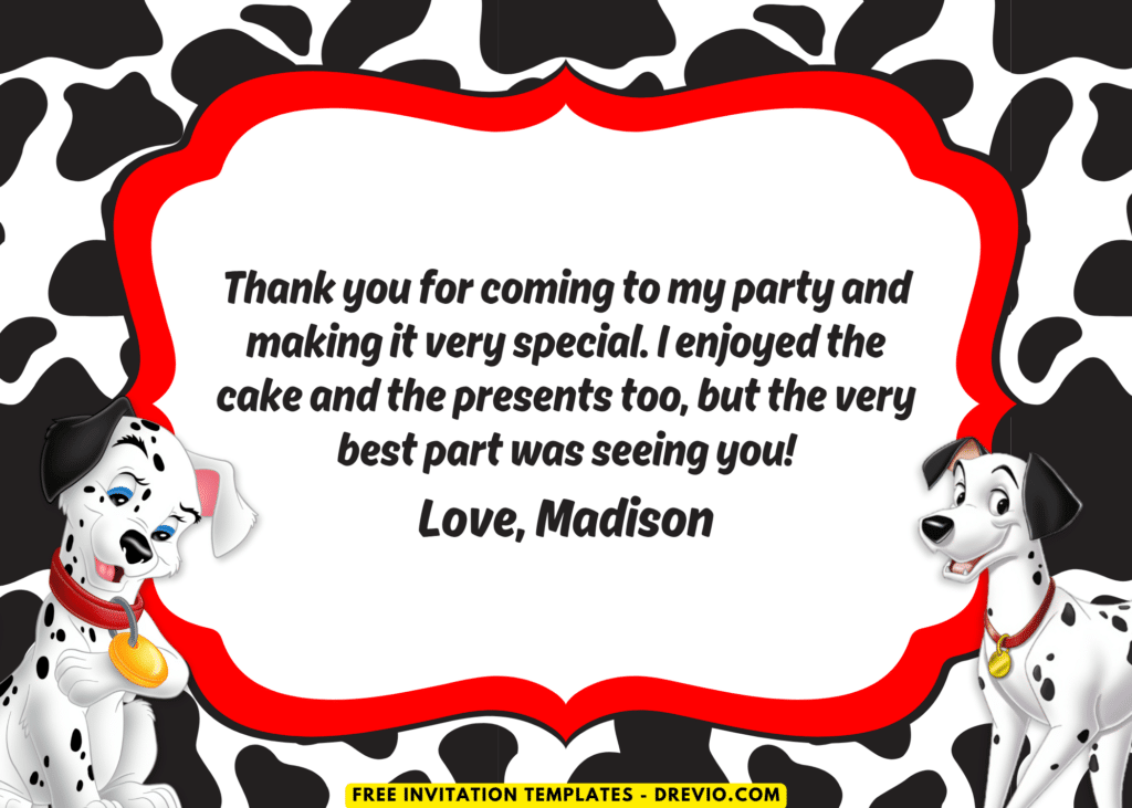 101 Dalmatians Birthday Party Thank You Card
