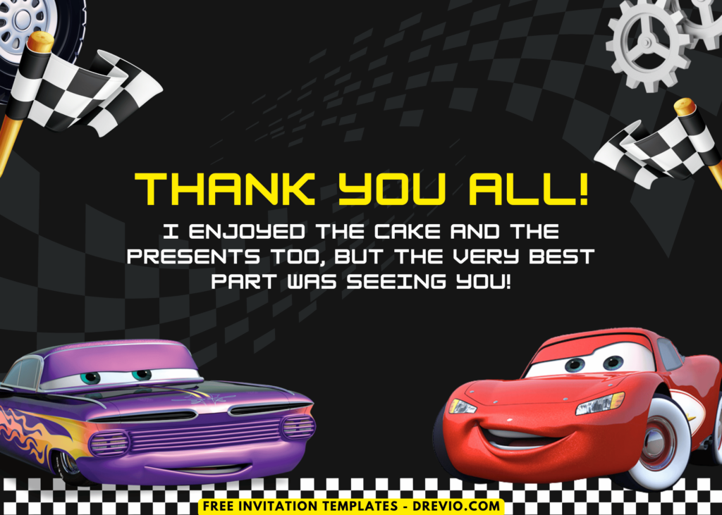 Lightning McQueen And Friends Birthday Party Thank You Card