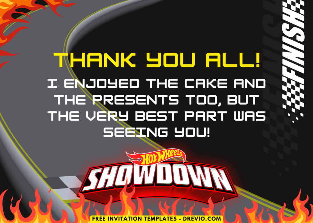 Hot Wheels Fiery Race Birthday Party Thank You Card