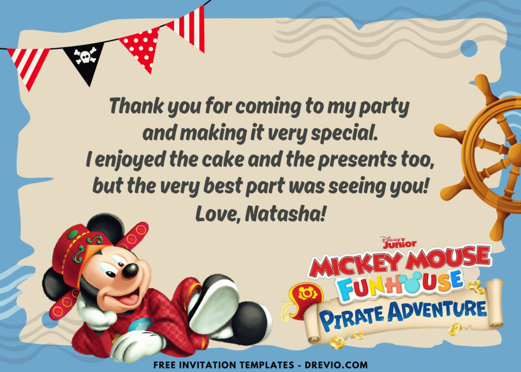 Mickey Mouse Funhouse Pirate Birthday Party Thank You Cards