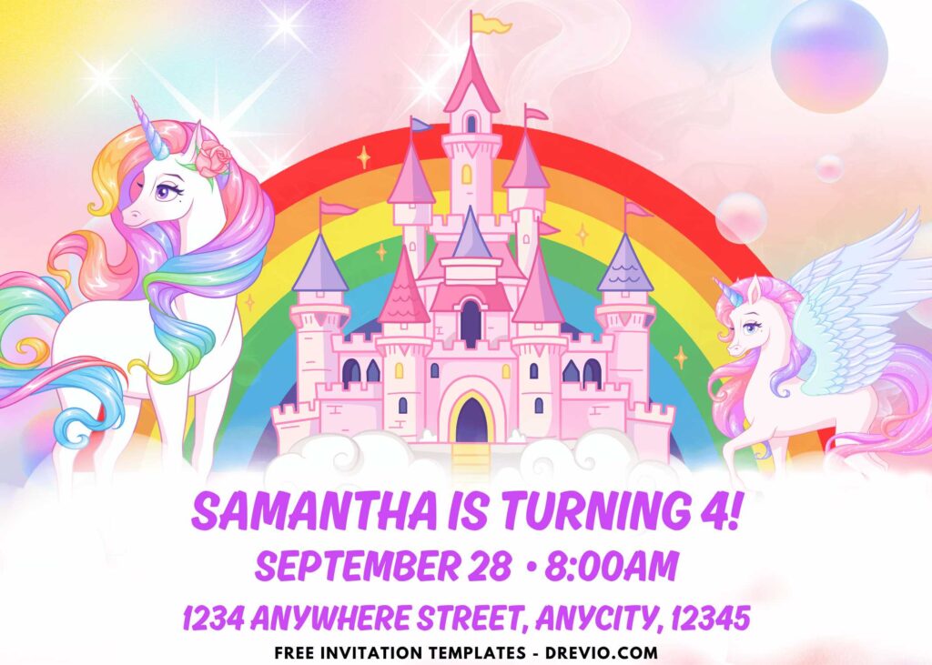 Princess Castle and Unicorn Birthday Party Invitations