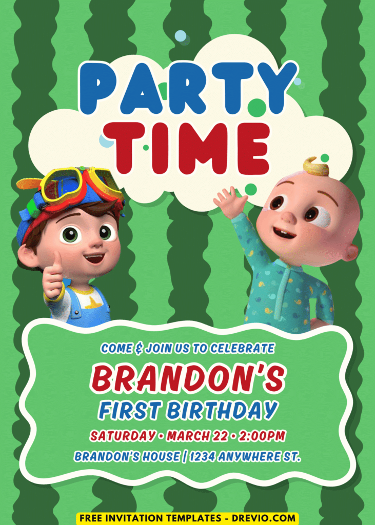 Fun Cocomelon JJ and TomTom Birthday Invitations