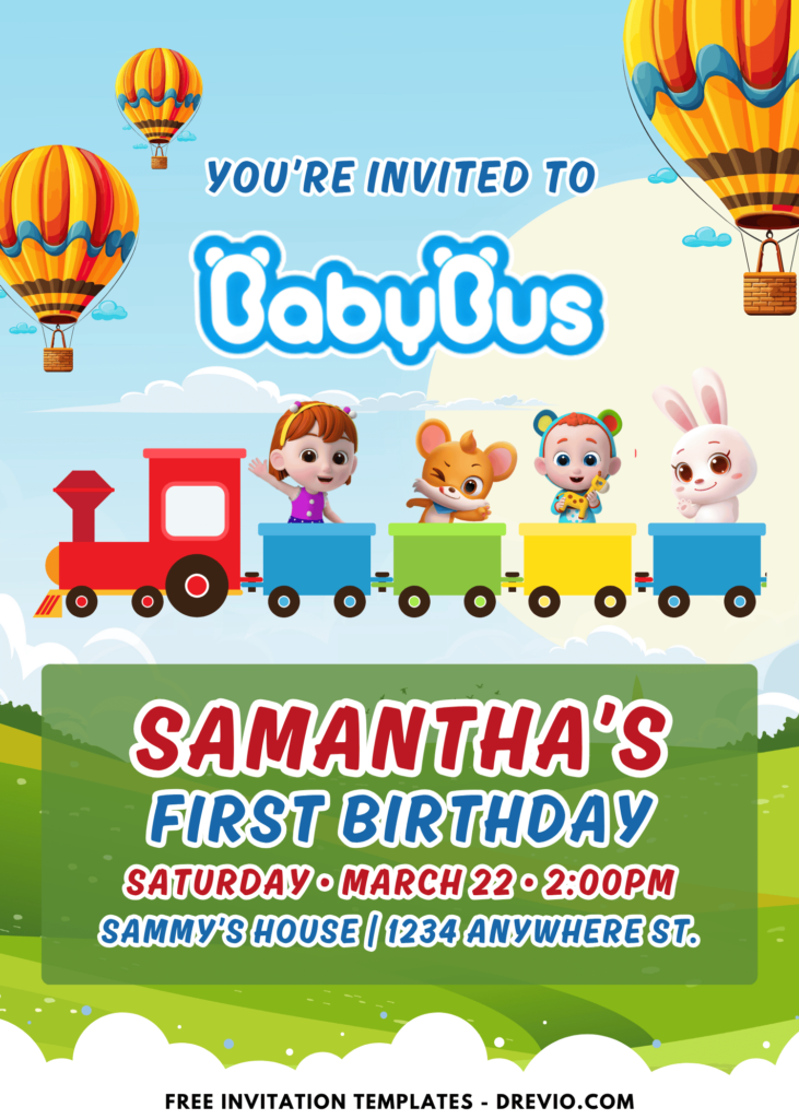 BabyBus Train Birthday Invitation