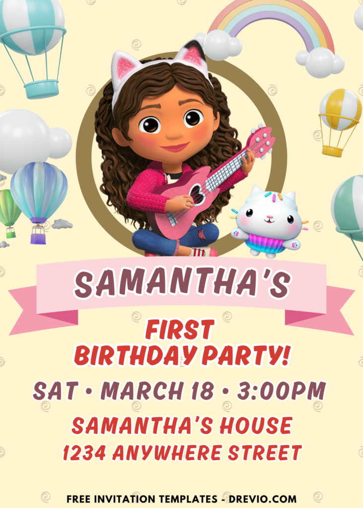 Gabby Dollhouse and Kittyfairy Birthday Invitation